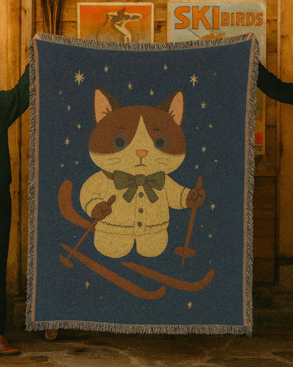 Woven throw blanket inspired by the sold out and sought after Benji cardigan cat plush mixed with iconic Ralph Lauren bear sweatshirt