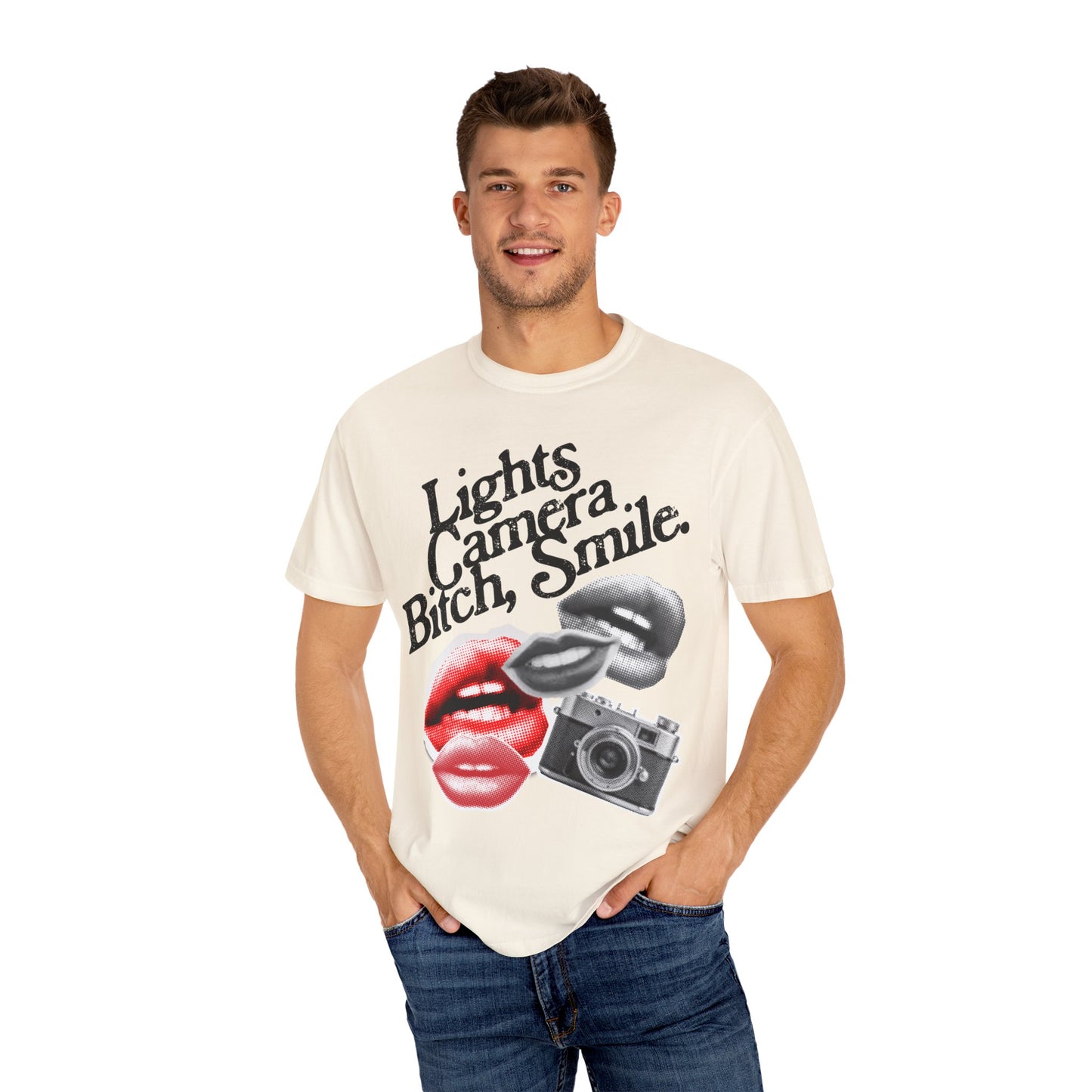 Lights Camera Bitch Smile Lips Tee