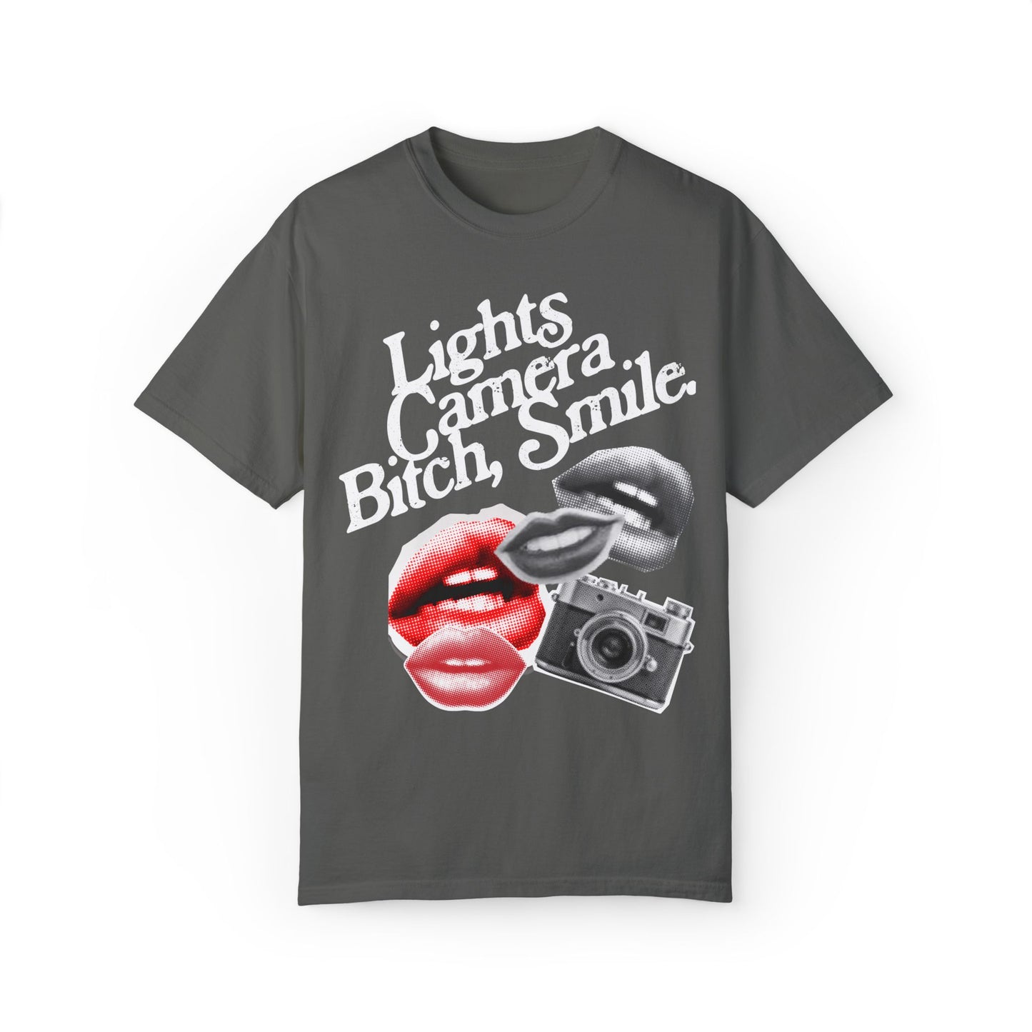 Lights Camera Bitch Smile Lips Tee