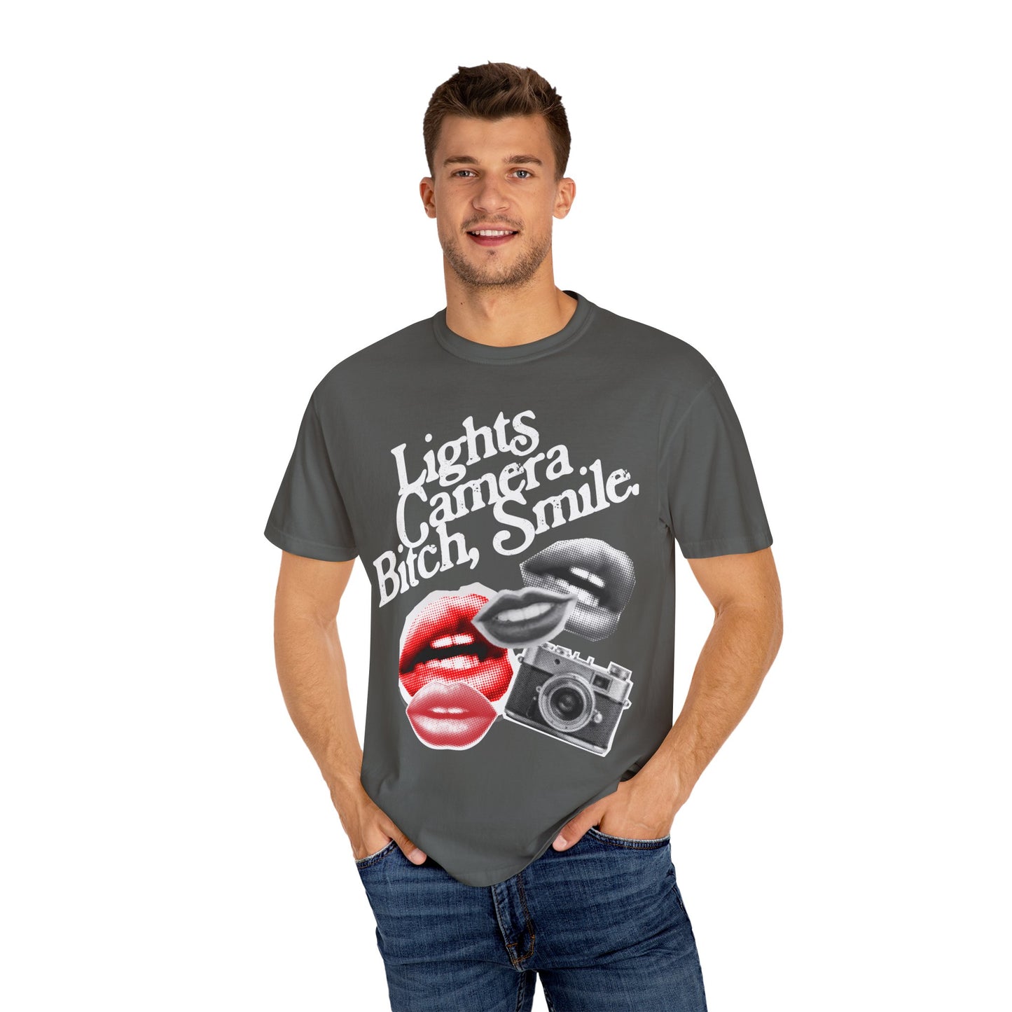 Lights Camera Bitch Smile Lips Tee