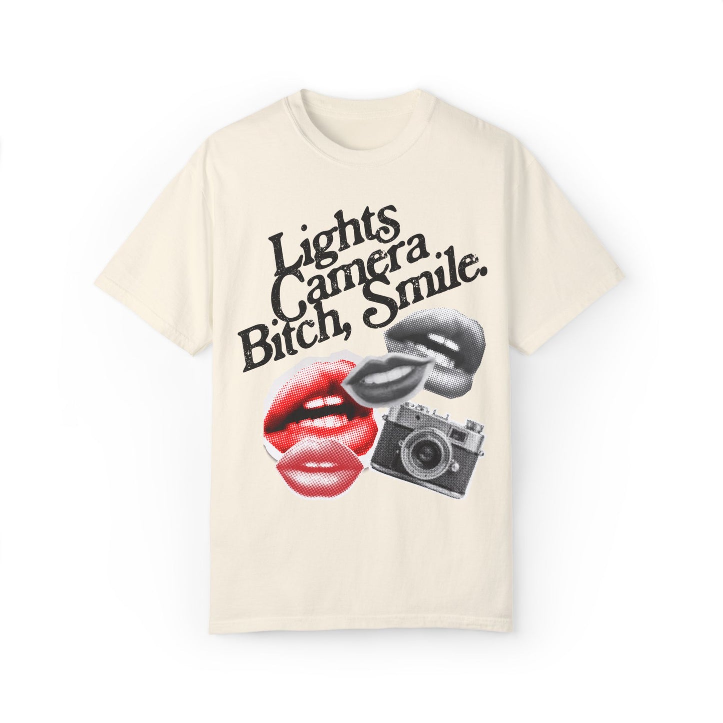 Lights Camera Bitch Smile Lips Tee