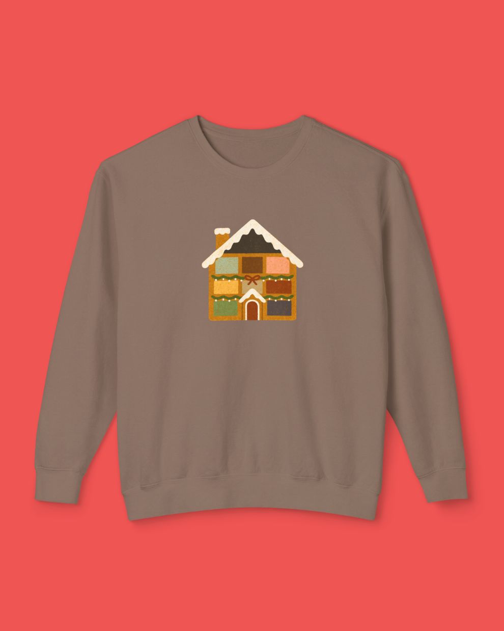 Gingerbread Lover House Graphic Holiday Sweatshirt on Espresso